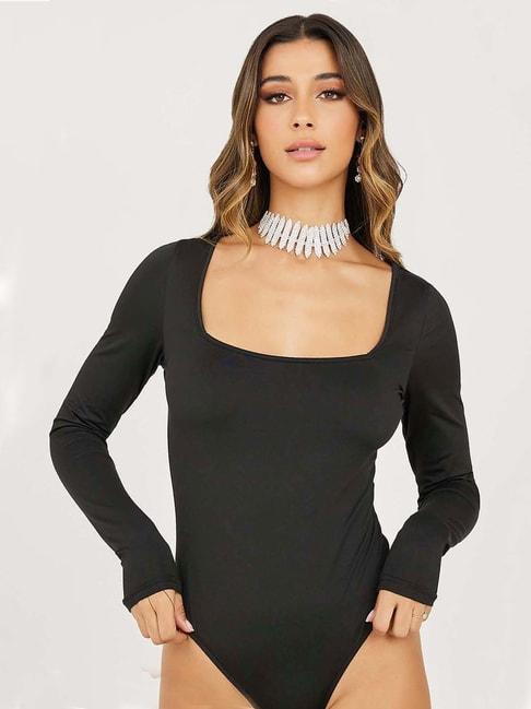 Styli Knit Jersey Square Neck Fitted Bodysuit