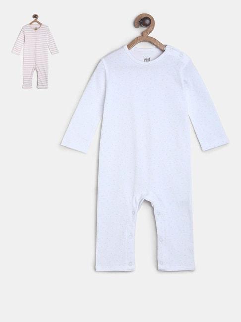 MINIKLUB Kids White & Pink Printed Full Sleeves Romper (Pack Of 2)