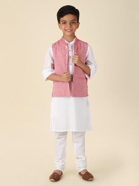 fabindia-kids-white-&-pink-cotton-embroidered-full-sleeves-kurta-set
