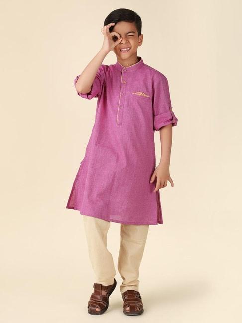 Fabindia Kids Purple Cotton Regular Fit Full Sleeves Kurta