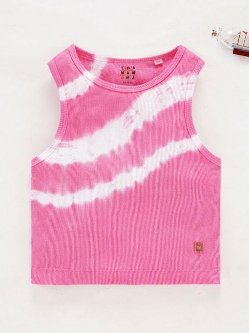 Ed-a-Mamma Kids Pink & White Printed Tank T-Shirt