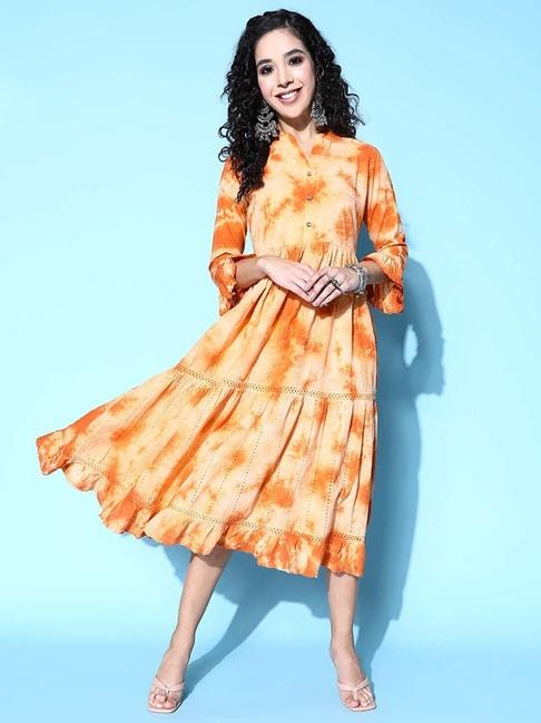 indo-era-orange-&-yellow-cotton-printed-a-line-dress