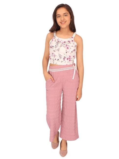 Cutecumber Kids White & Dusty Pink Printed Top with Pants
