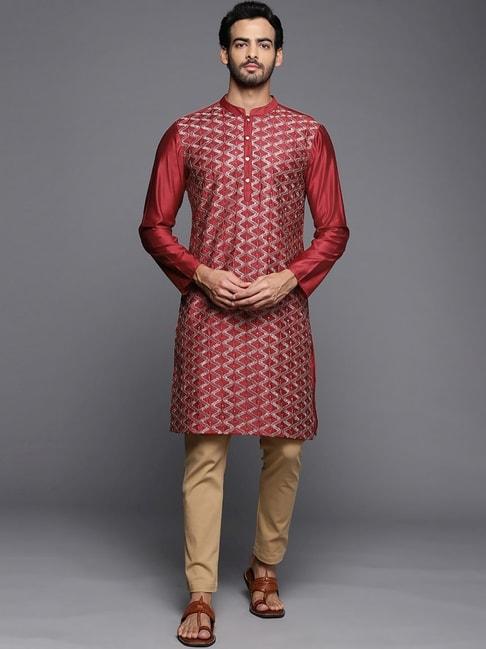 Indo Era Red Regular Fit Embellished Kurta