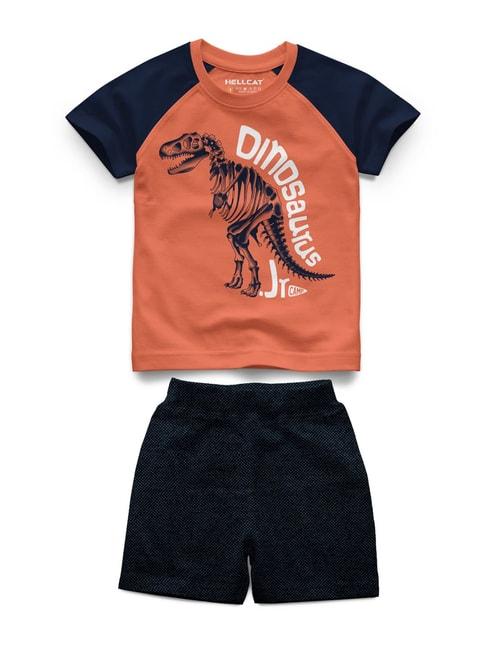 HELLCAT Kids Orange & Navy Printed T-Shirt with Shorts