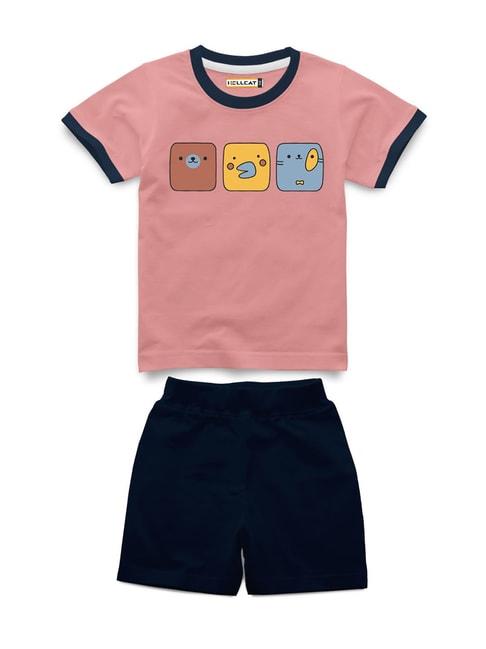 HELLCAT Kids Pink & Navy Printed T-Shirt with Shorts