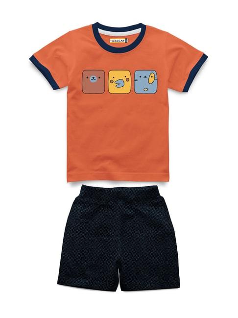 HELLCAT Kids Orange & Navy Printed T-Shirt with Shorts
