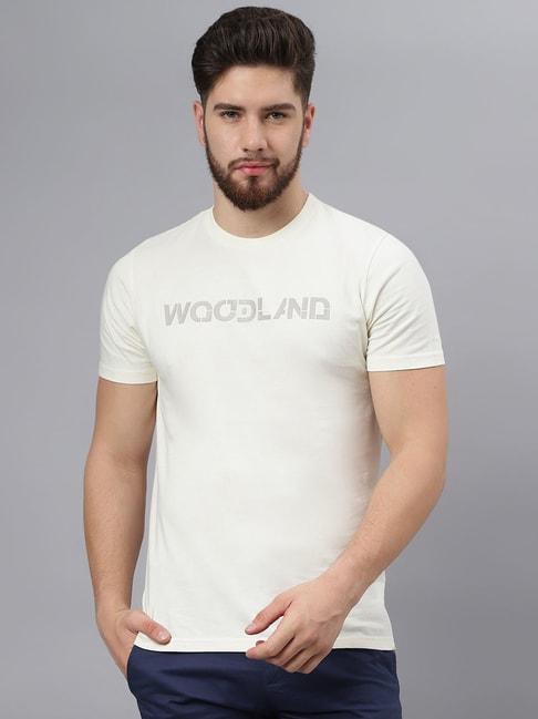 Woodland White Cotton Regular Fit Graphic Print T-Shirt