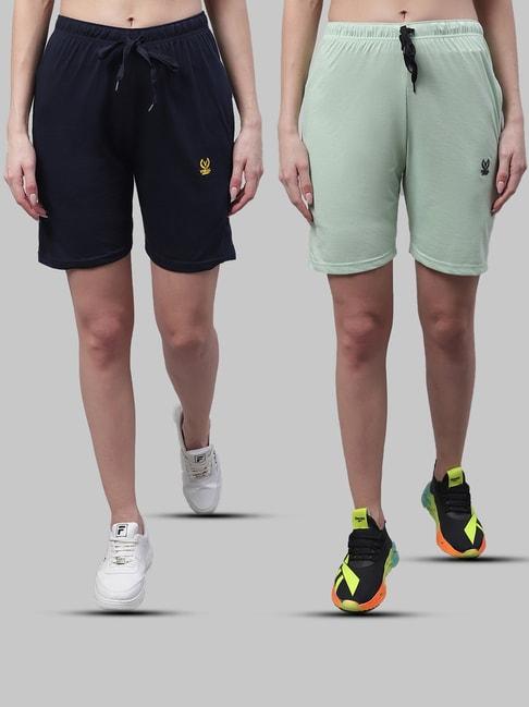 Vimal Jonney Navy & Light Green Cotton Sports Shorts - Pack of 2