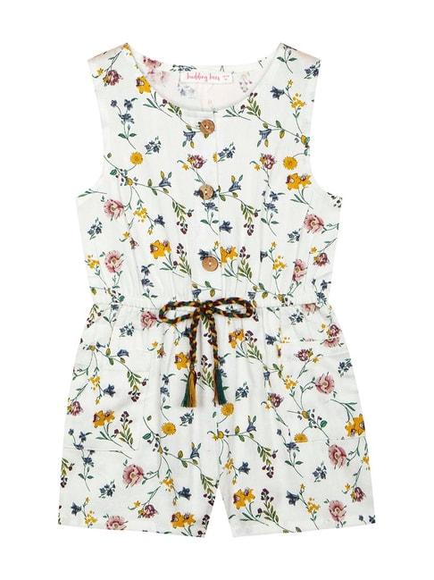 Budding Bees Kids Off-White Cotton Floral Print Playsuit
