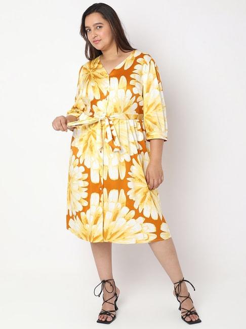 Vero Moda Curve Yellow Floral Print Wrap Dress