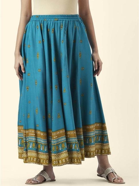 Akkriti by Pantaloons Teal Blue Printed Skirt