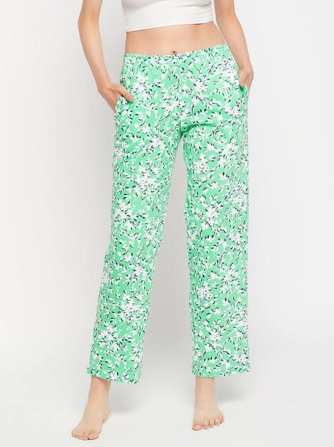 Clovia Green Cotton Floral Print Lounge Pants