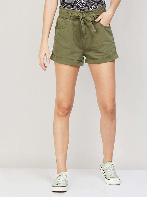 Ginger by Lifestyle Olive Green Cotton Shorts