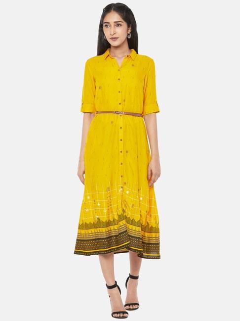 Akkriti by Pantaloons Mustard Printed Shirt Dress
