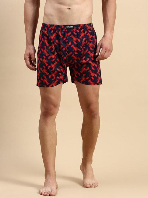 SHOWOFF Navy Blue Cotton Slim Fit Printed Boxers