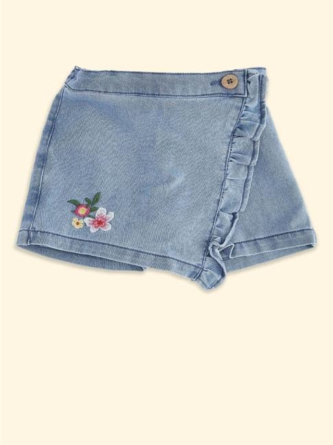 Pantaloons Baby Kids Blue Cotton Embroidered Skorts