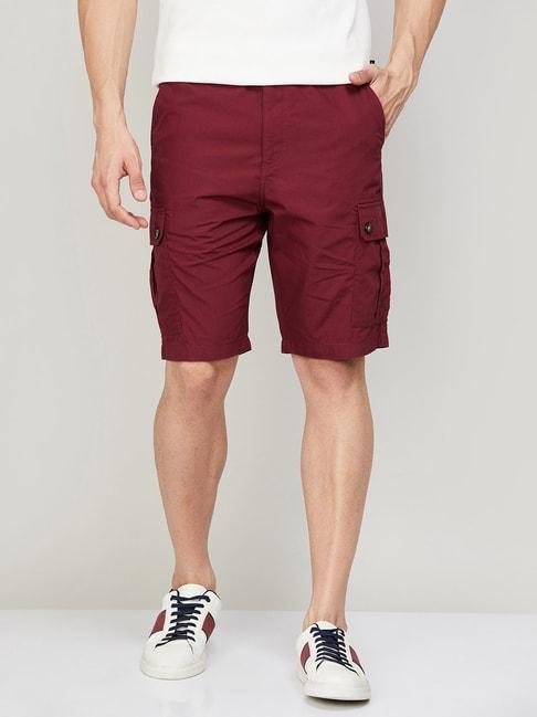 fame-forever-by-lifestyle-maroon-regular-fit-cargo-shorts