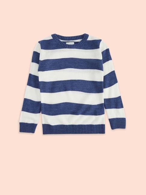 Pantaloons Baby Kids Blue & White Striped Full Sleeves Sweater