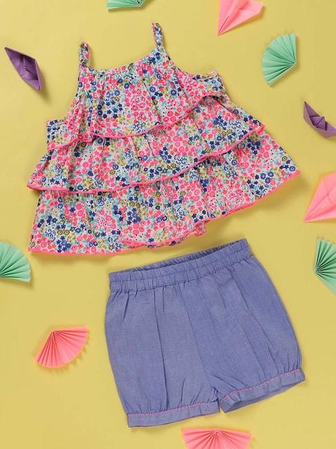 Nauti Nati Kids White & Purple Floral Print Top with Shorts