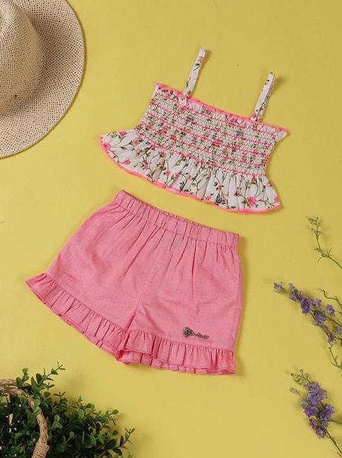 Nauti Nati Kids White & Pink Floral Print Top with Shorts