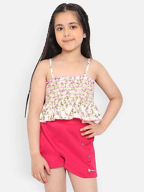 Nauti Nati Kids White & Pink Floral Print Top with Shorts