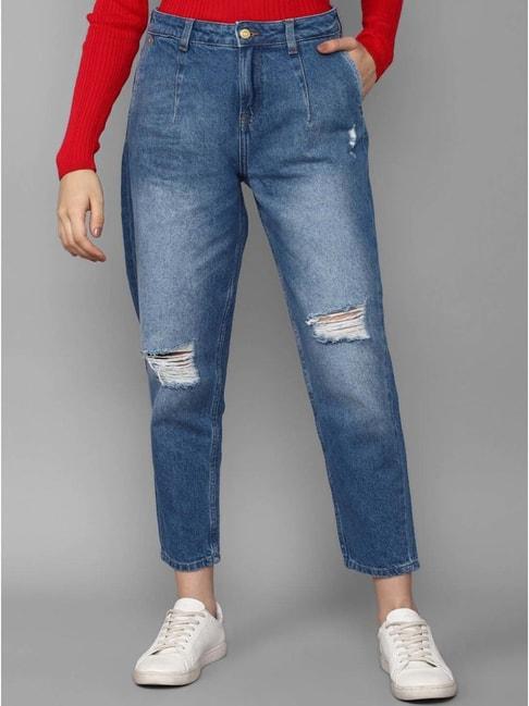 Allen Solly Blue Cotton Distressed Mid Rise Jeans