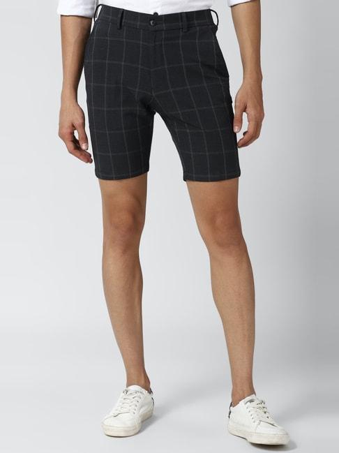 peter-england-black--slim-fit-checks-shorts