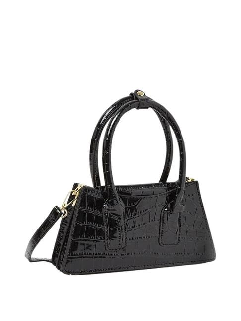 Styli Croco Texture Patent City Bag with Push Button Handle Closure