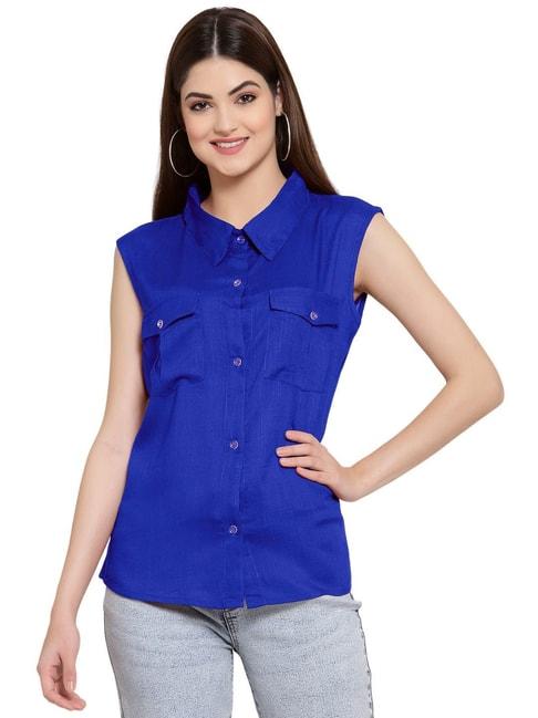PATRORNA Royal Blue Regular Fit Shirt