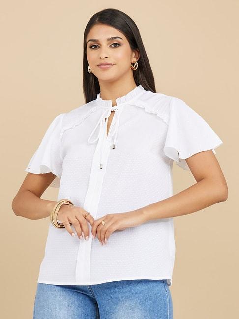 Styli Tie-Up Neck Ruffle Detail Regular Fit Blouse