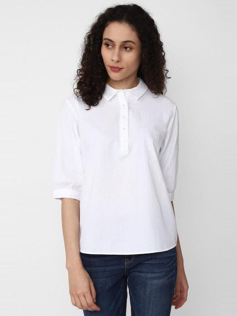 Van Heusen White Cotton Self Pattern Shirt
