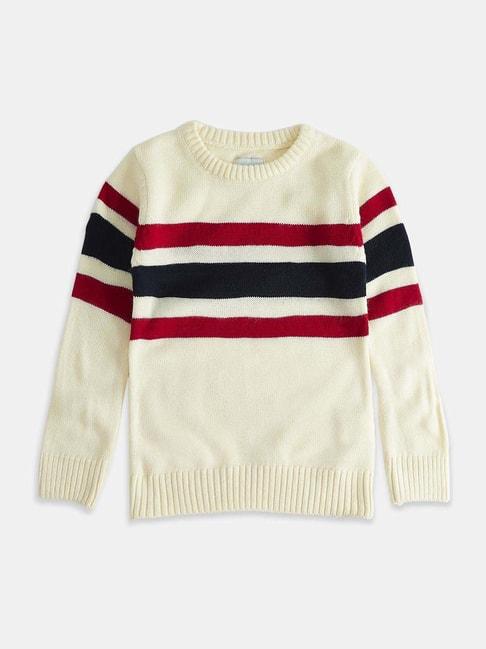 pantaloons-junior-off-white-&-red-striped-full-sleeves-sweater