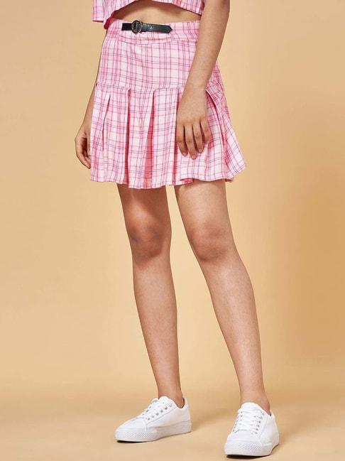 Coolsters by Pantaloons Kids Pink Cotton Chequered Skirt