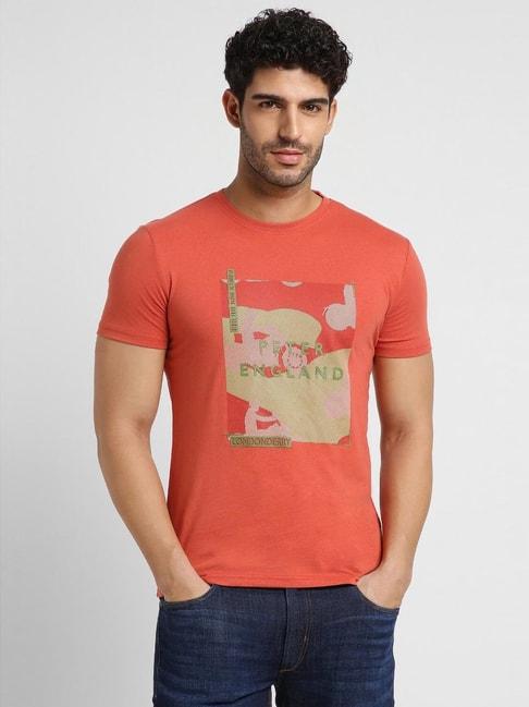 peter-england-jeans-peach-slim-fit-printed-t-shirt