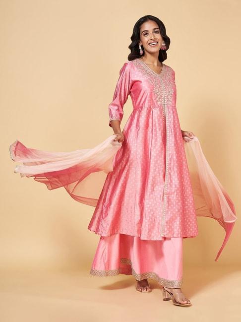 Rangmanch by Pantaloons Pink Embroidered Kurta Sharara Set With Dupatta