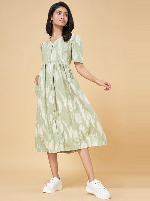 Akkriti by Pantaloons Green Cotton Printed A-Line Dress