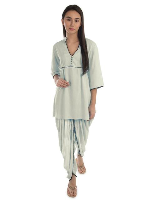 PATRORNA Off White Regular Fit Pleated Tunic