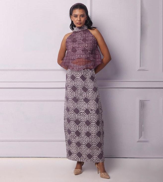 ek-katha-purple-batik-printed-halter-neck-top-with-organza-layer