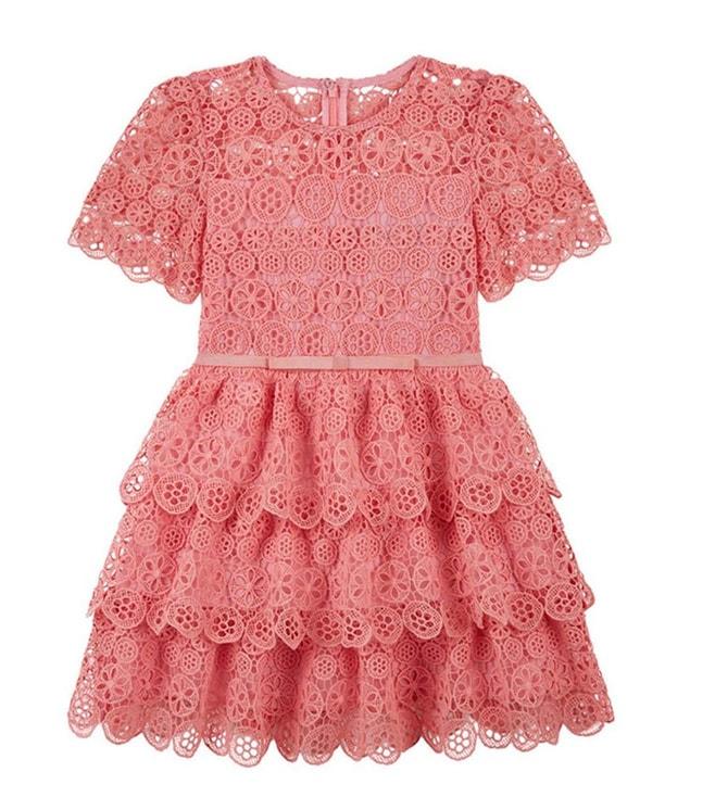 Self-Portrait Kids Pink Guipure Lace Fitted Fit Dress