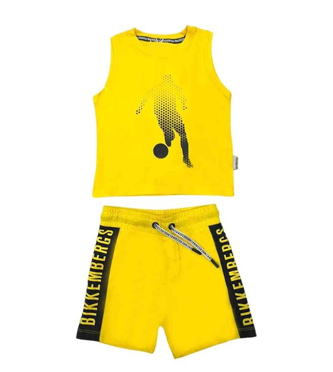 Bikkembergs Kids Yellow Logo Fitted Fit T-Shirt & Shorts Set