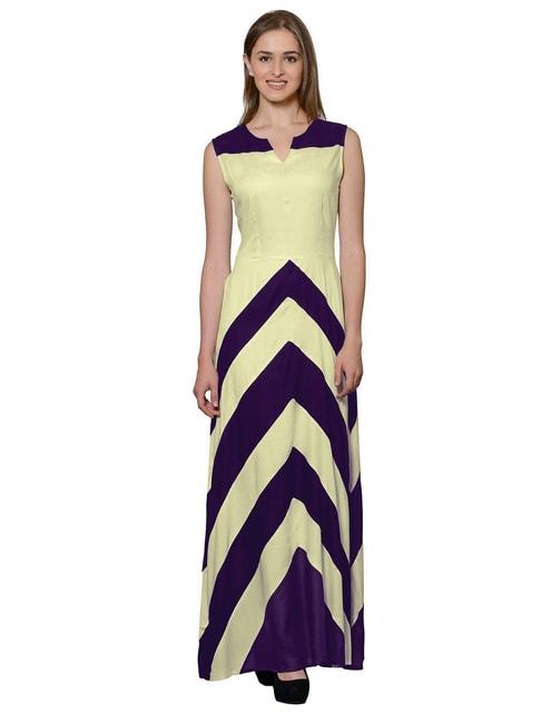 patrorna-cream-&-purple-color-block-gown