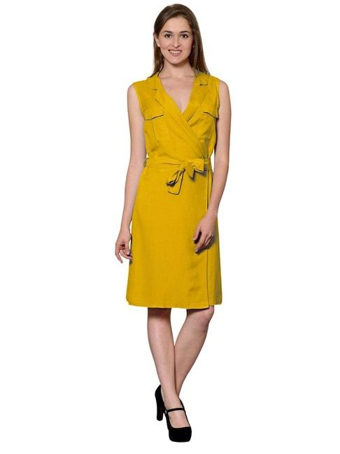 PATRORNA Mustard Regular Fit Wrap Dress