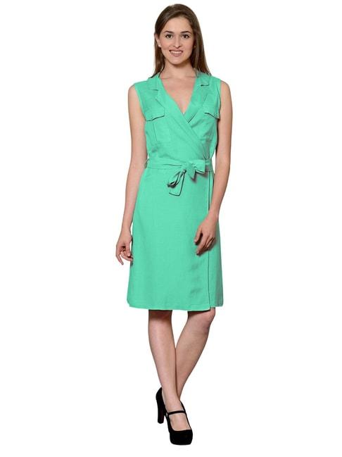 PATRORNA Mint Green Regular Fit Wrap Dress