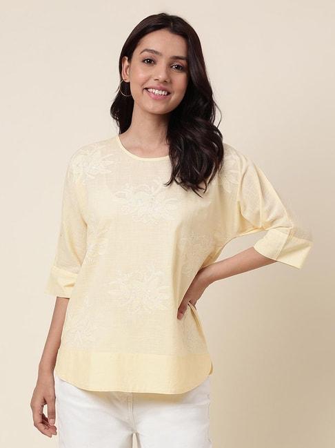 fabindia-yellow-cotton-embroidered-top