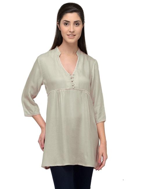 PATRORNA Off White Regular Fit Pleated Tunic