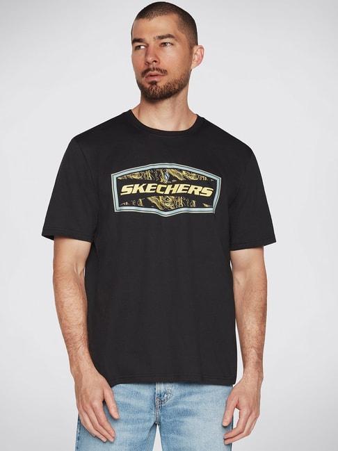 Skechers Black Relaxed Fit Printed Crew T-Shirt
