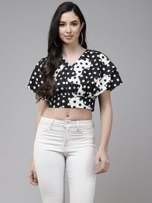 The Dry State Black & White Polka Dots Crop Top
