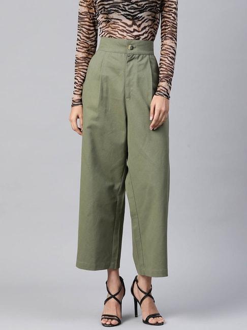 popnetic-green-regular-fit-high-rise-trousers