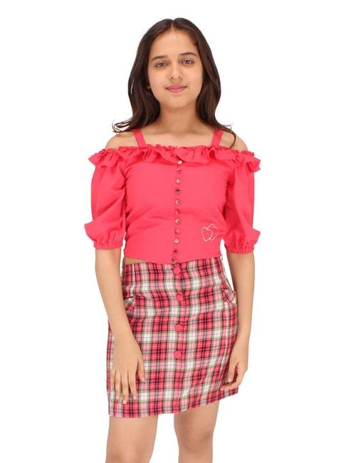 Cutecumber Kids Pink Checks Top with Skirt
